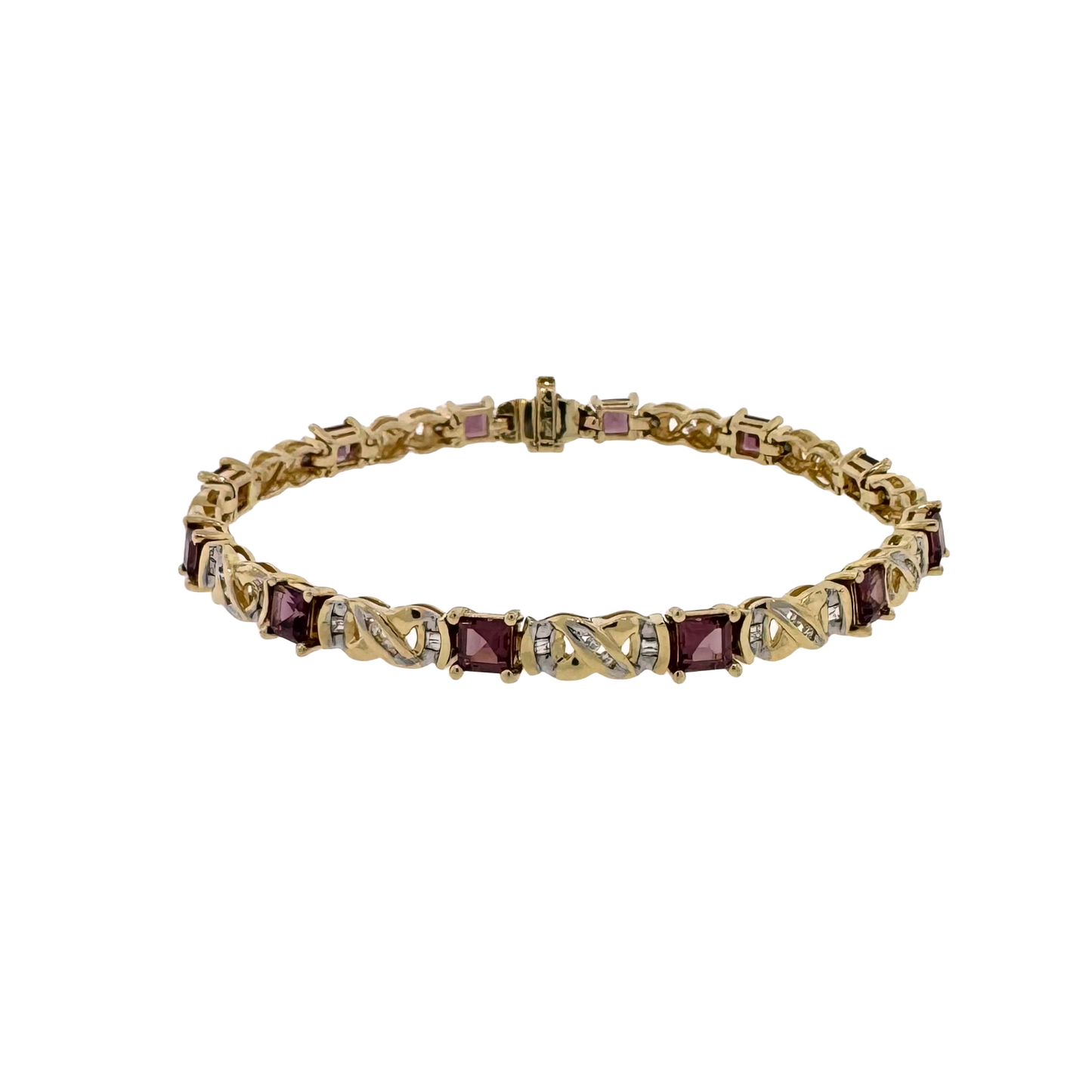 Estate 14k + Garnet and Diamond Bracelet