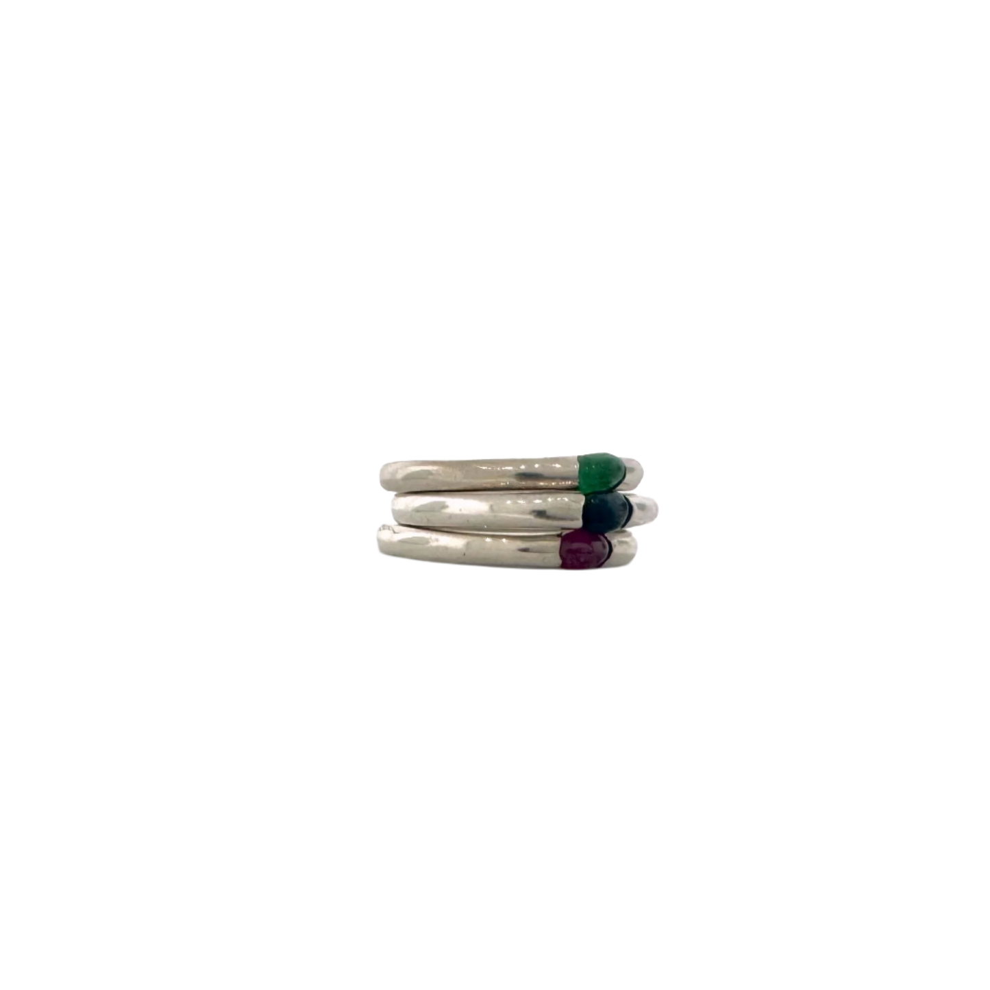 Estate Retro Sterling Silver + Gemstone Trio Stack