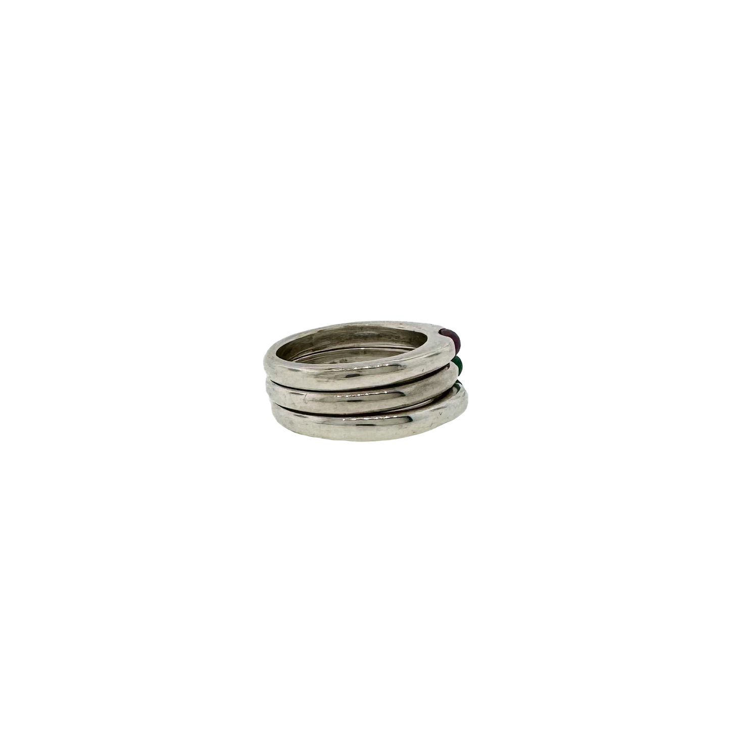Estate Retro Sterling Silver + Gemstone Trio Stack