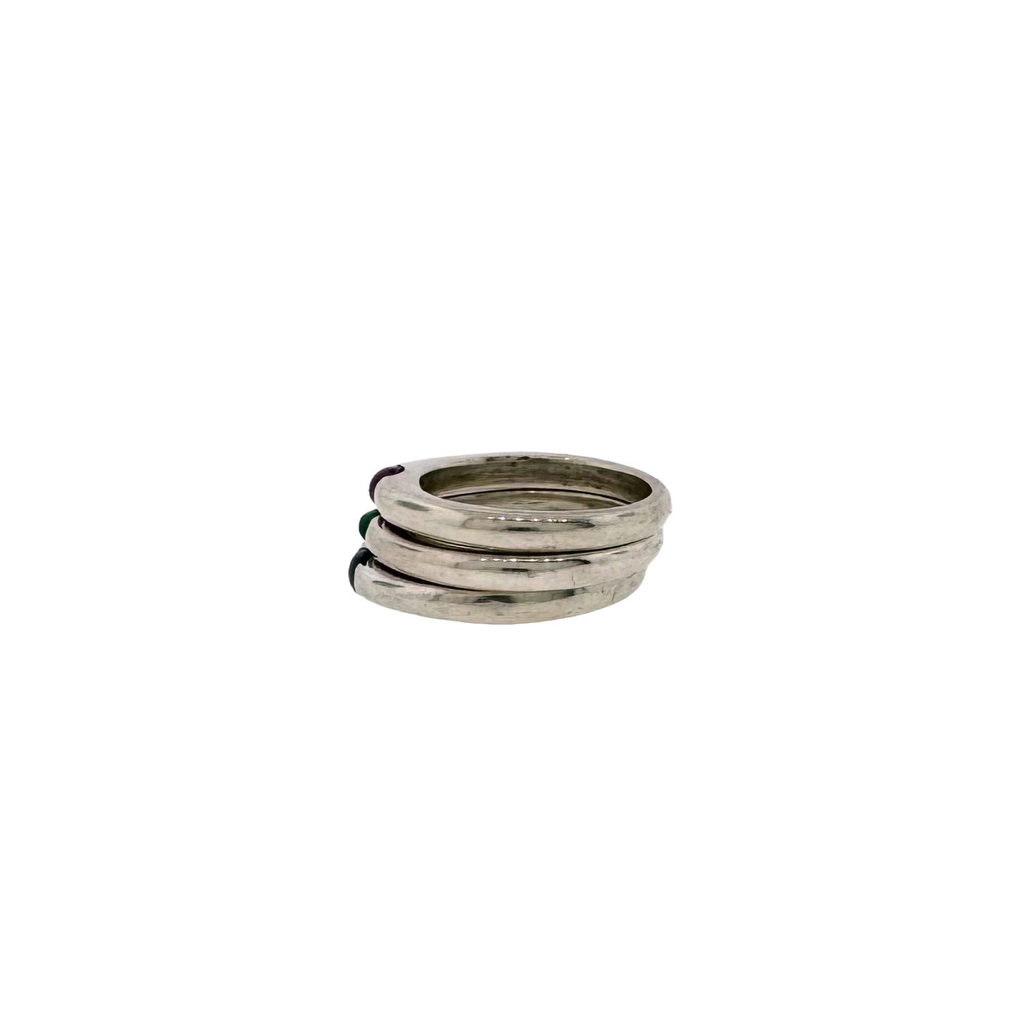 Estate Retro Sterling Silver + Gemstone Trio Stack