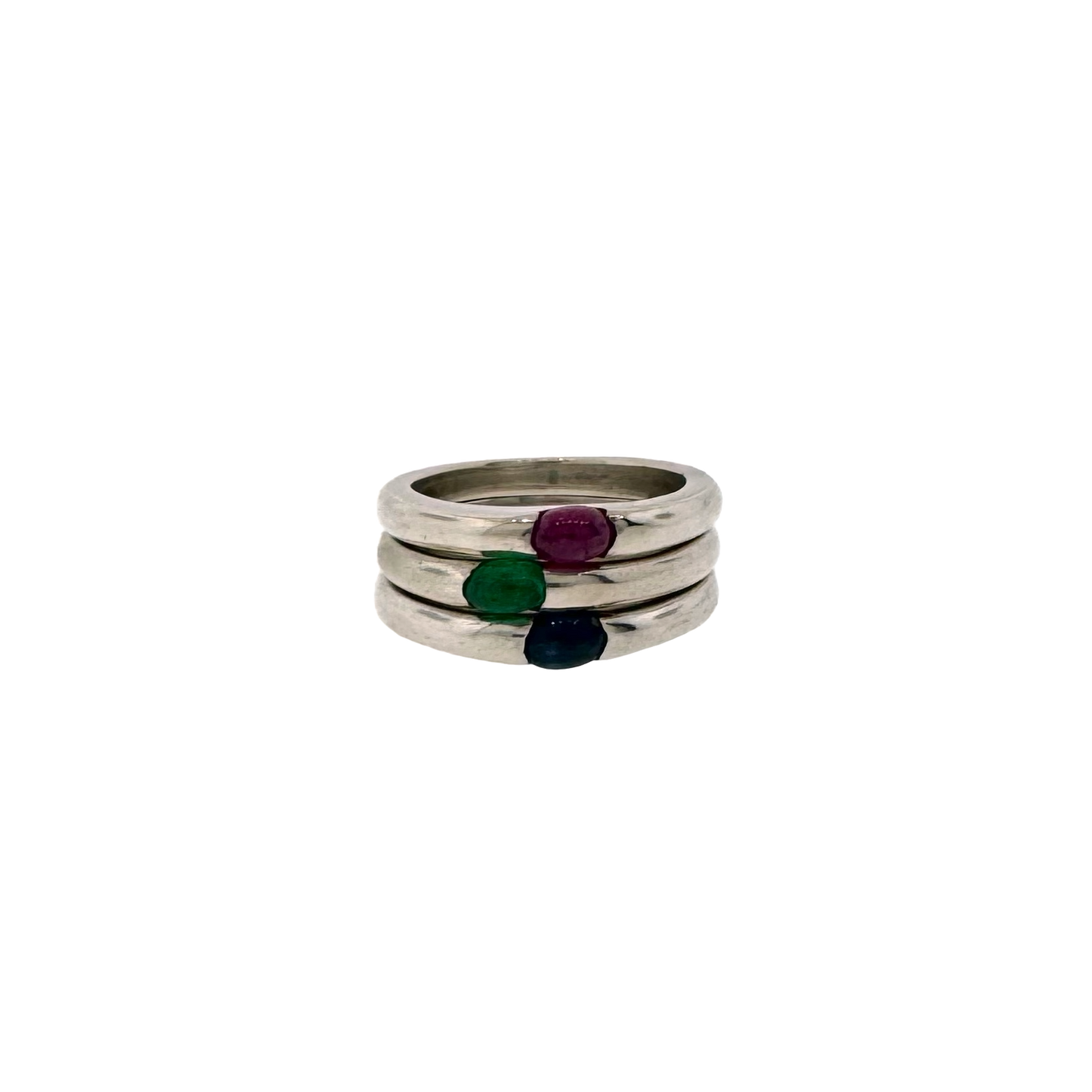 Estate Retro Sterling Silver + Gemstone Trio Stack