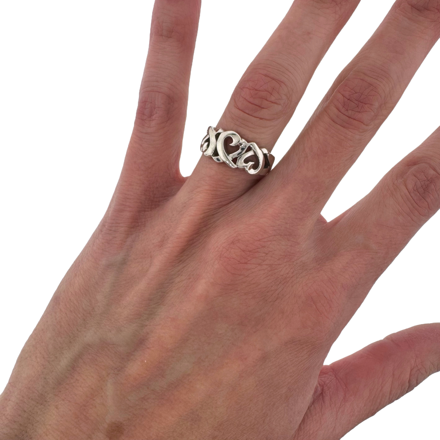 Estate Tiffany and Co. Sterling Silver + Triple Hearts Ring