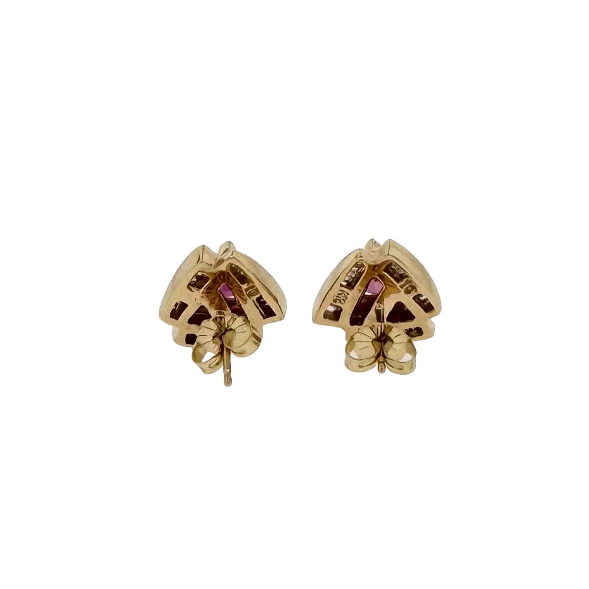 Estate Retro 14k + Pink Tourmaline and Diamond Earrings