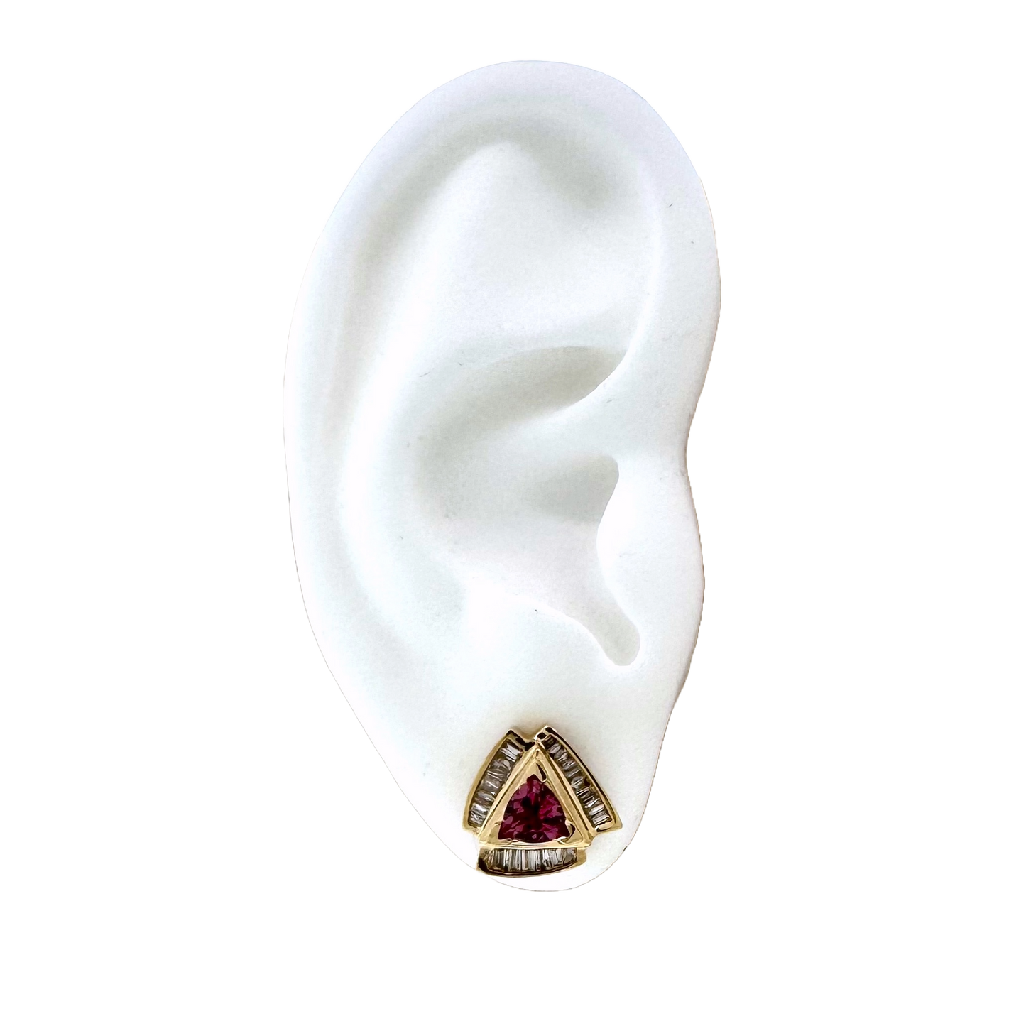 Estate Retro 14k + Pink Tourmaline and Diamond Earrings