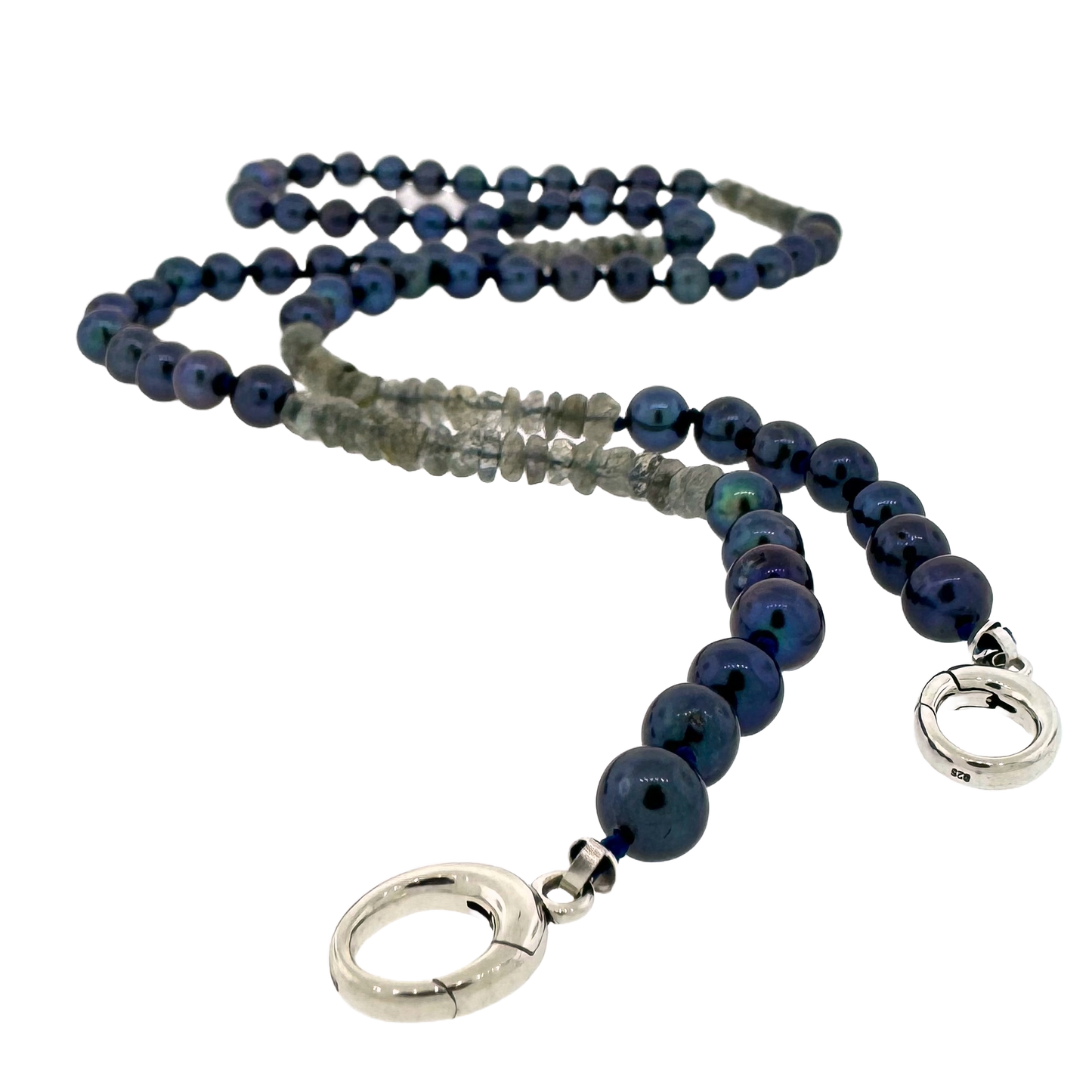 Sterling + Peacock Pearls and Labradorite Bead Necklace