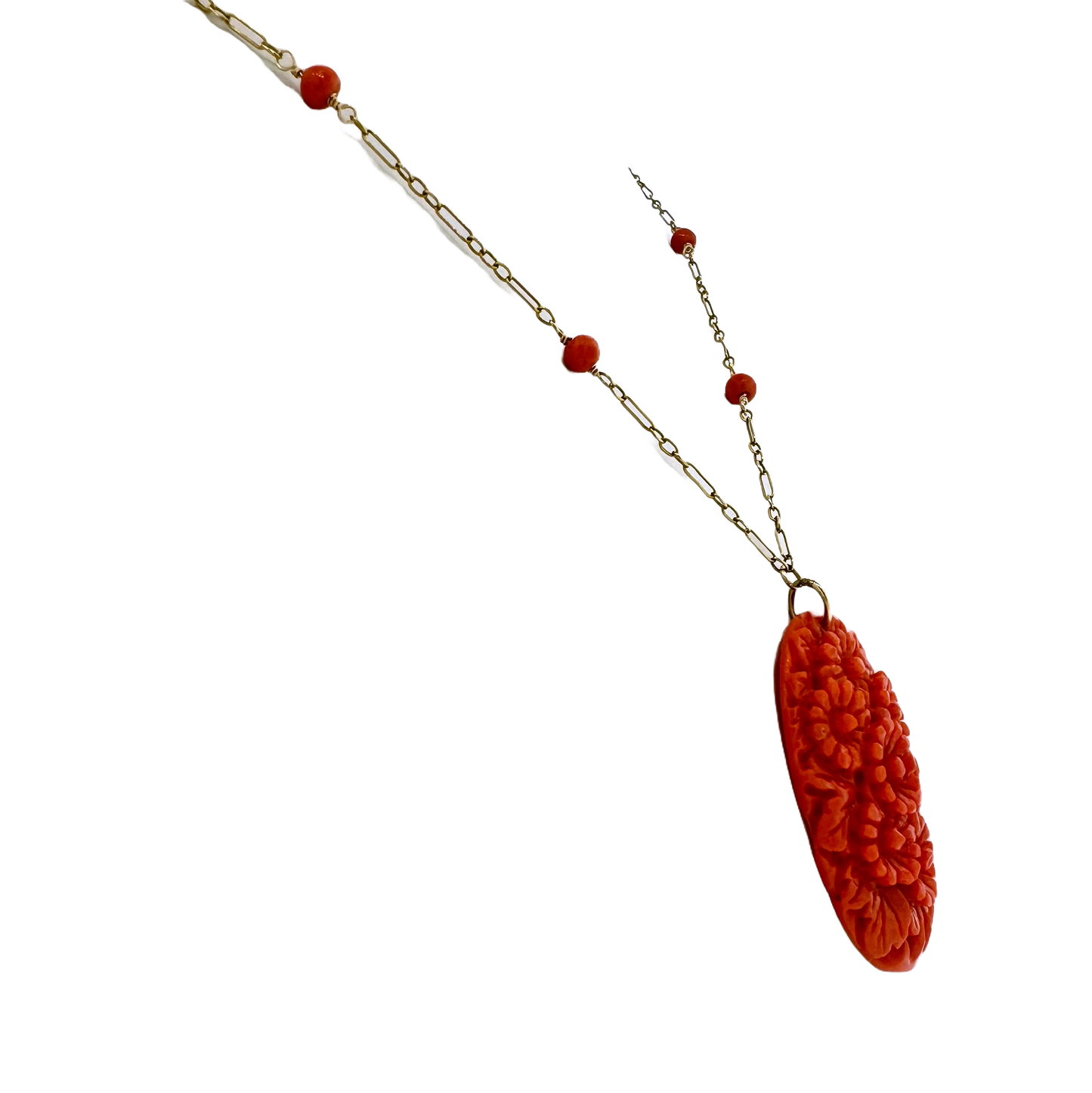 Estate 10k + Carved Coral Necklace