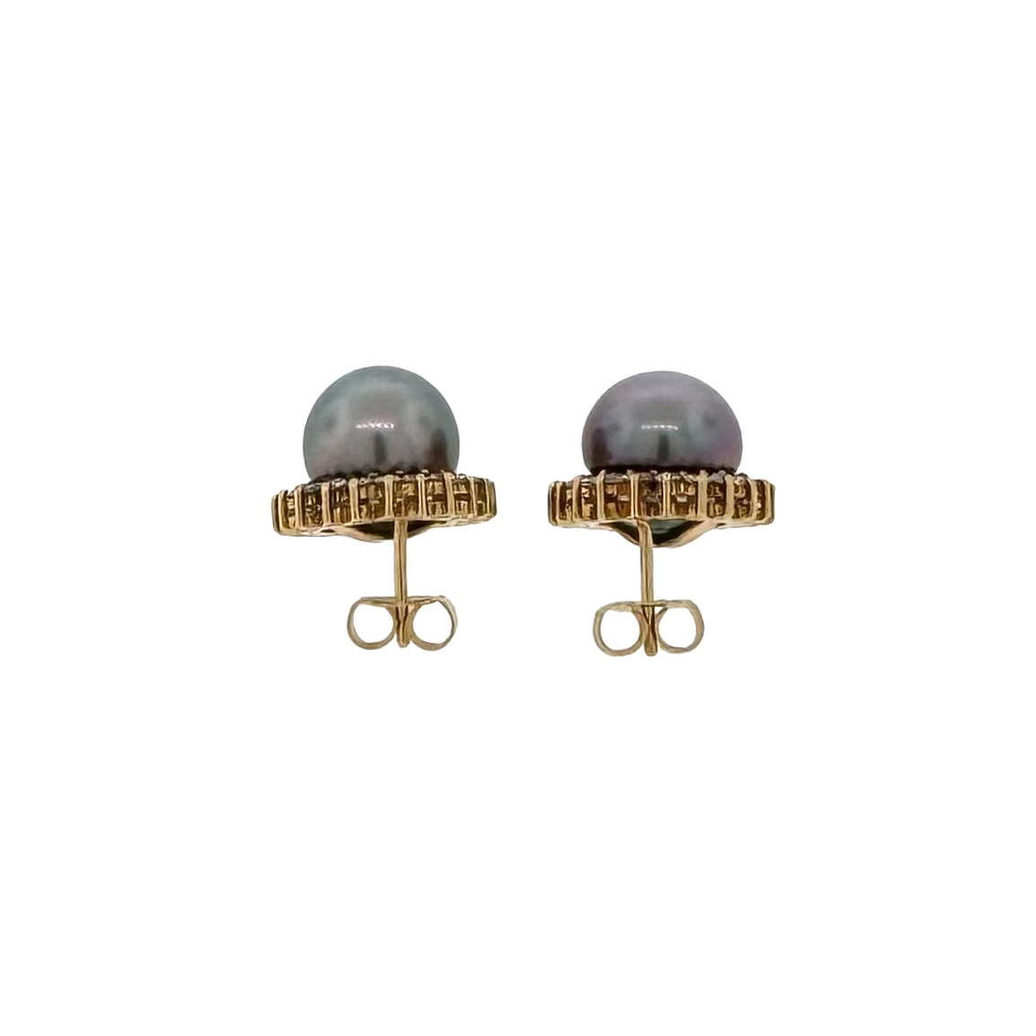 Estate 14k + Tahitian Pearl and Diamond Halo Earrings