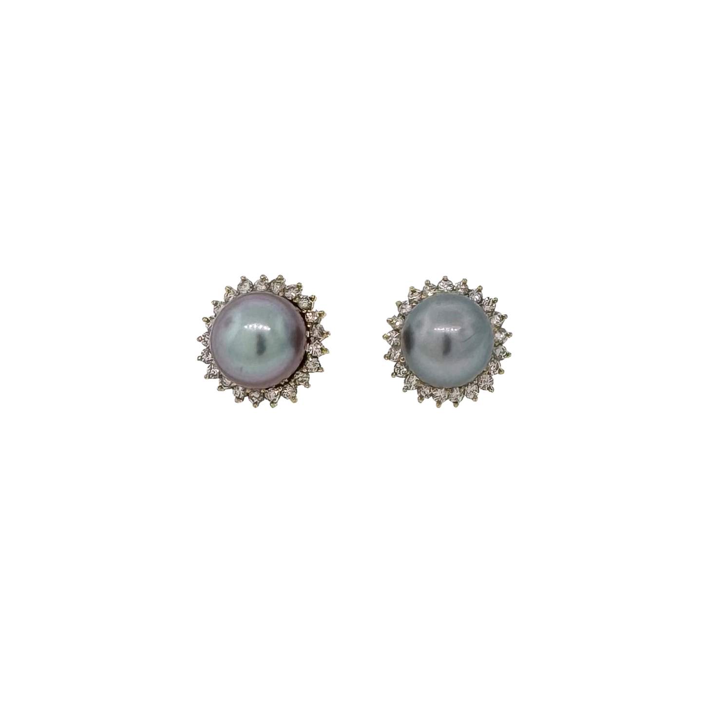 Estate 14k + Tahitian Pearl and Diamond Halo Earrings