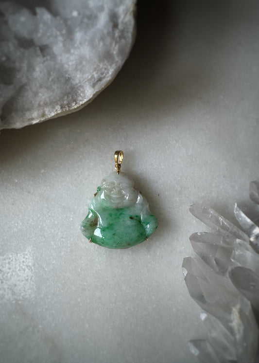 Estate 18k + Jadeite Jade Budai Pendant