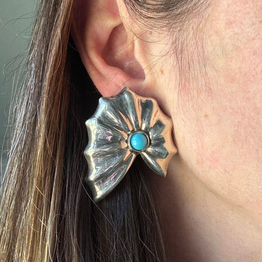 Estate Sterling + Turquoise XL Concho Earrings