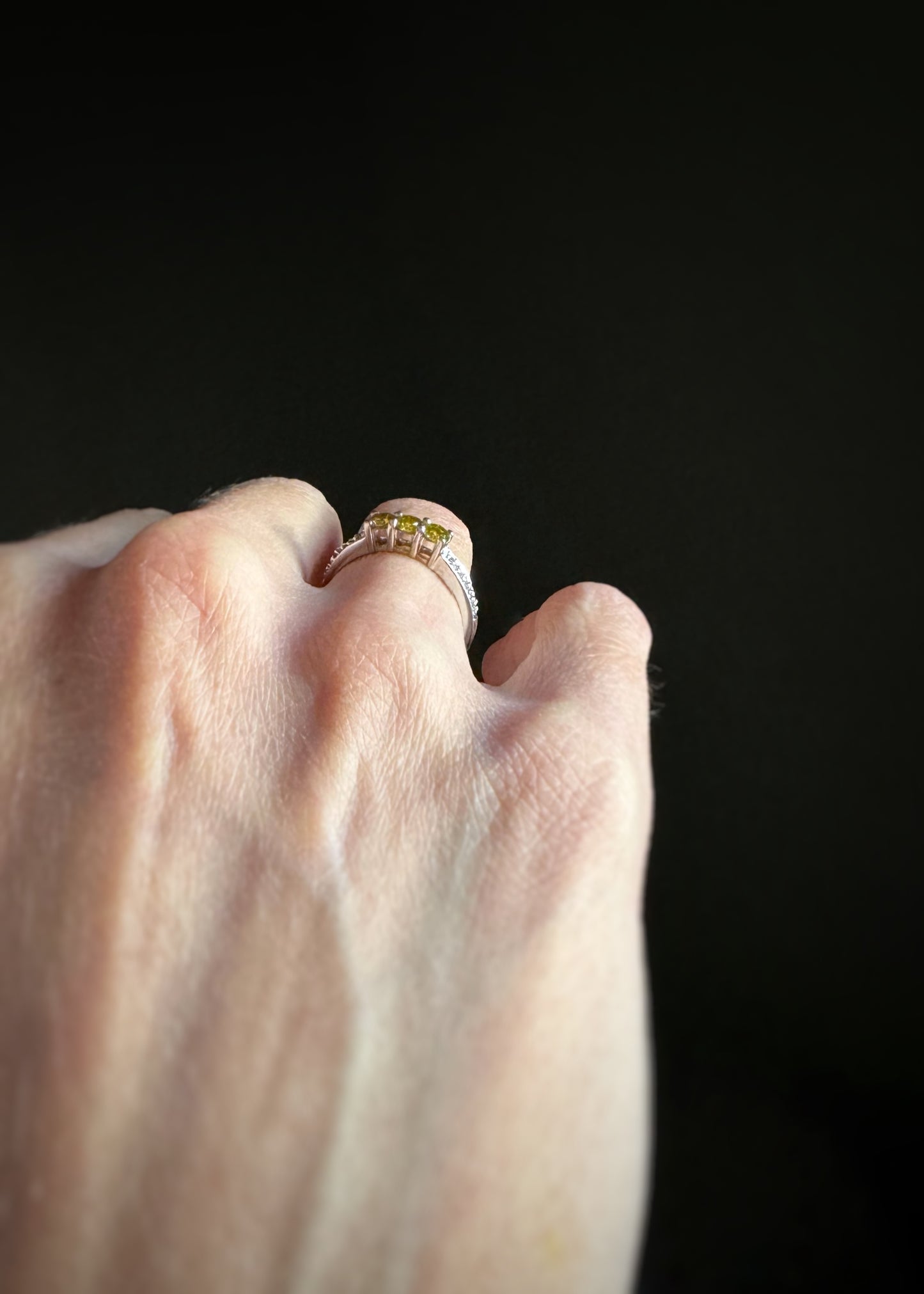 Estate 18k + Yellow Diamond Three Stone Ring