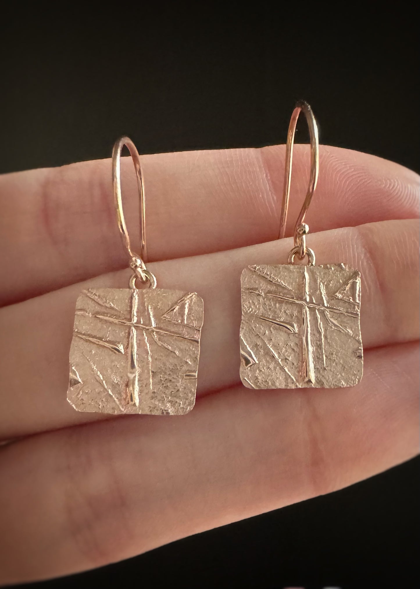 Estate 14k + Handmade Square Cross Earrings
