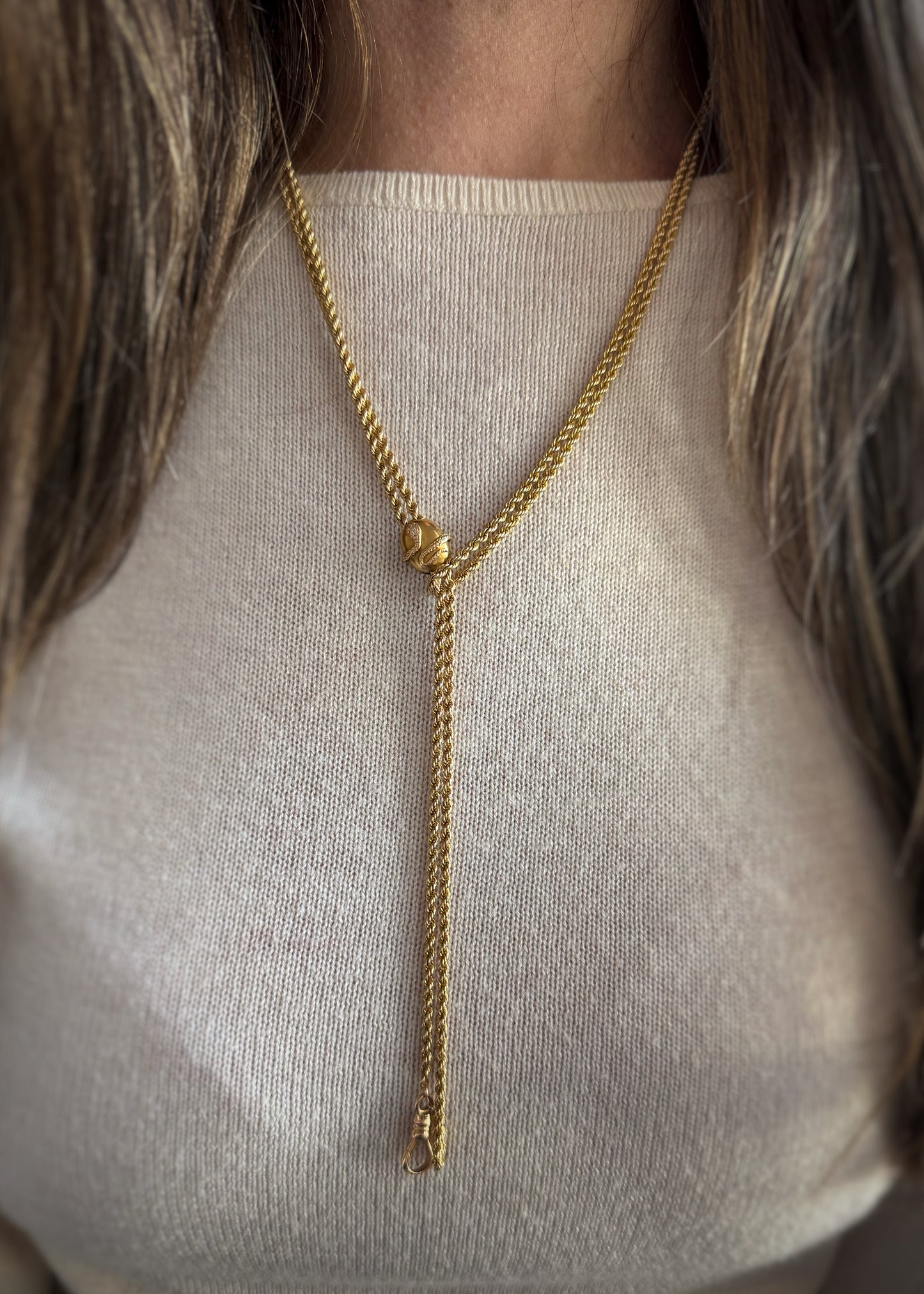 Victorian 14k + Diamond Serpent Slide Lariat Necklace
