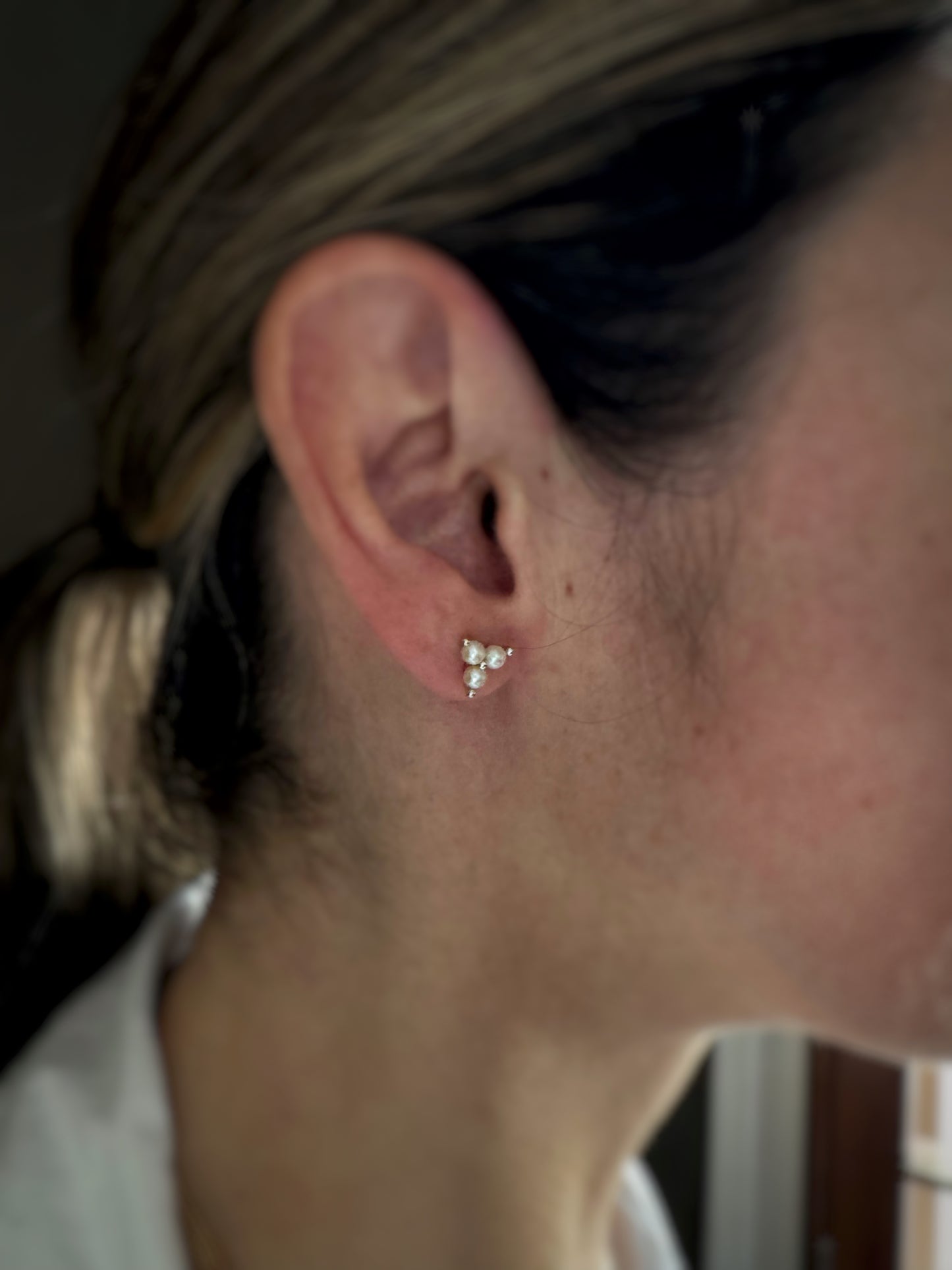 14k + Pearl Trefoil Stud Earrings