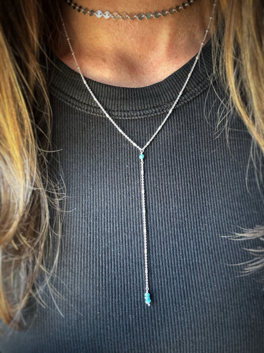 Sterling + Turquoise Simple Y Necklace