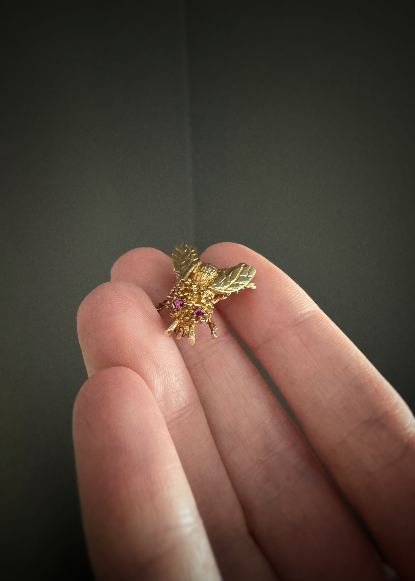 Estate 14k + Bee Brooch with Ruby Eyes