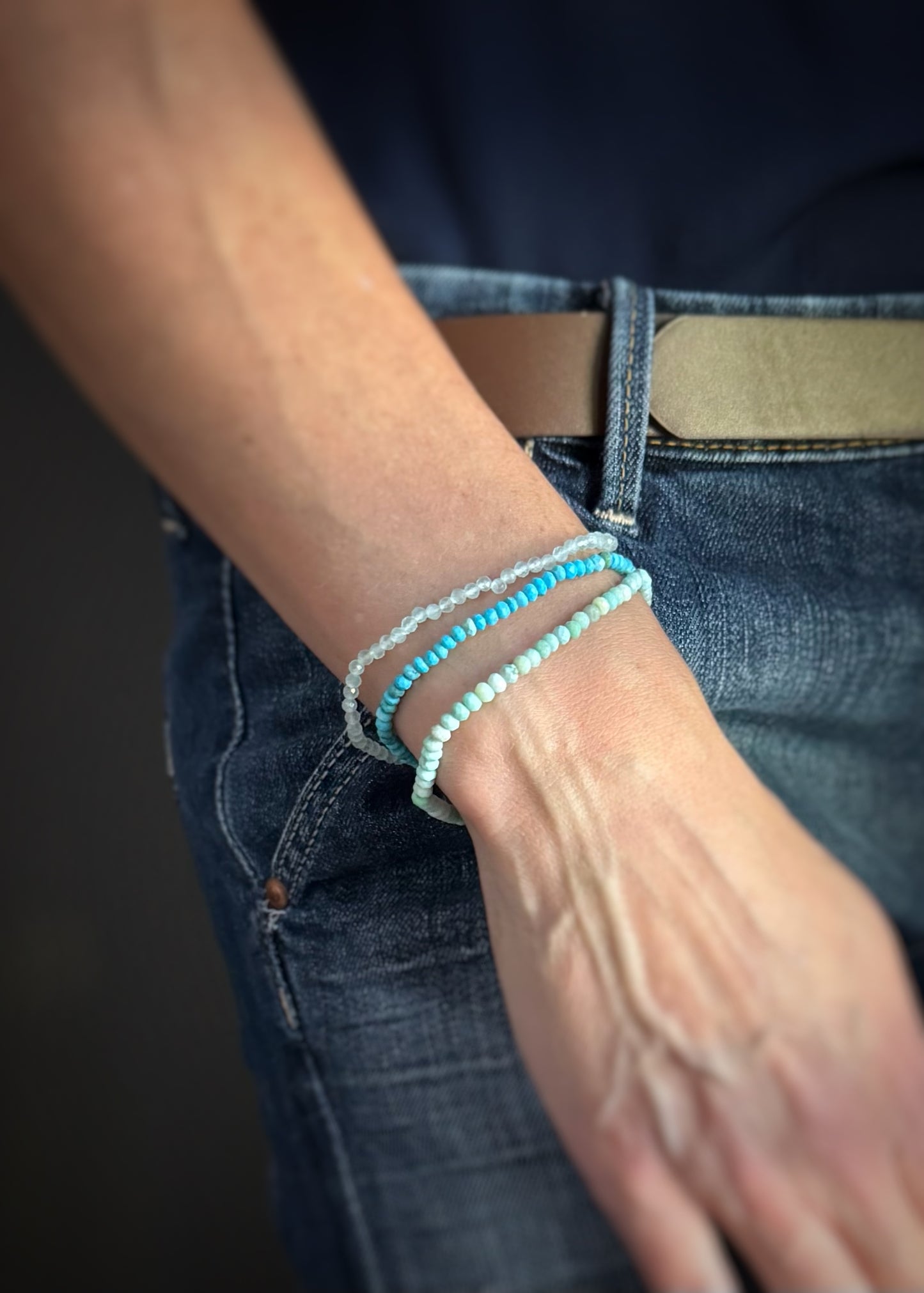 Faceted Prase Opal Bead Stretch Bracelet