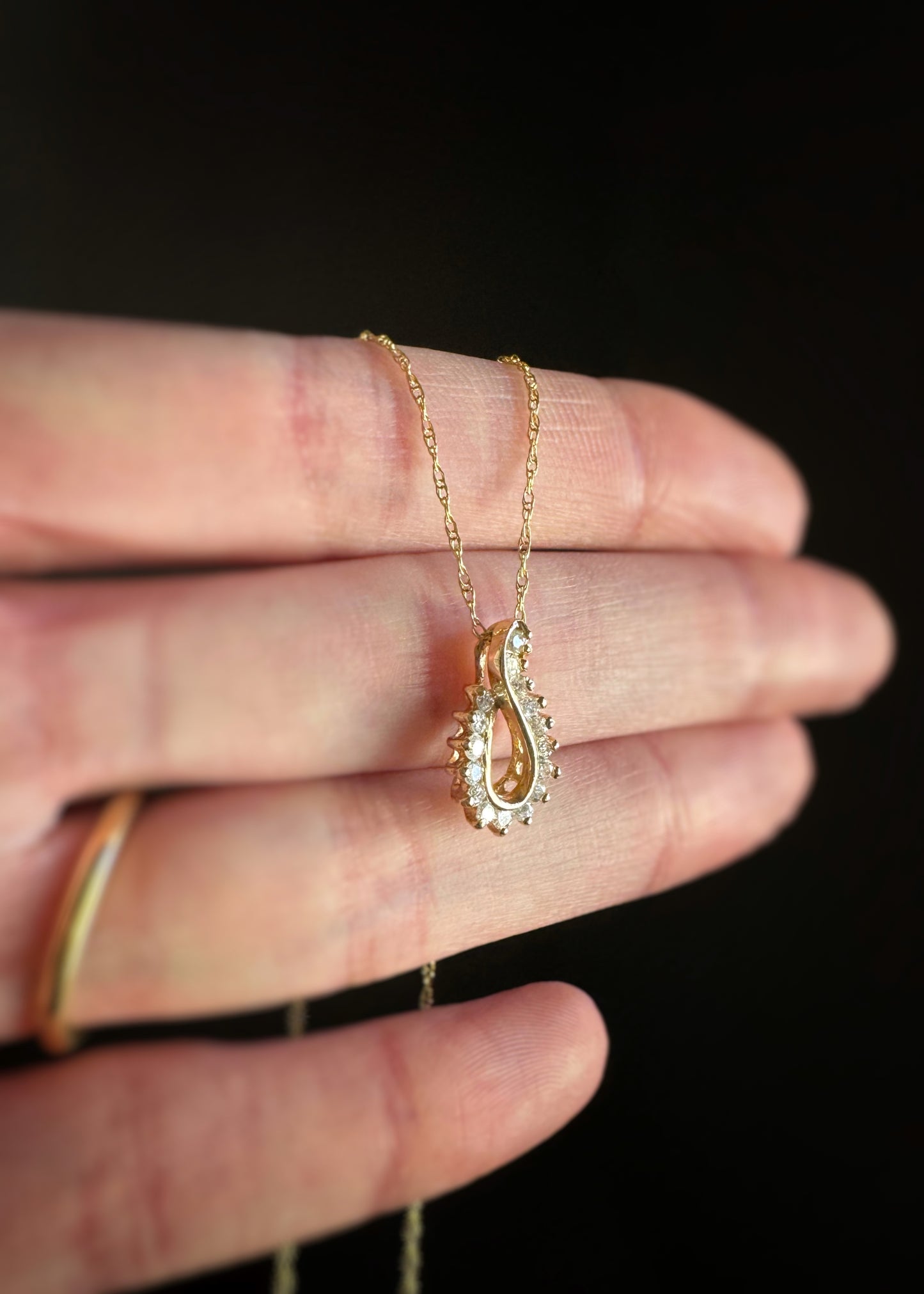 Estate 14k + Open Drop Diamond Necklace