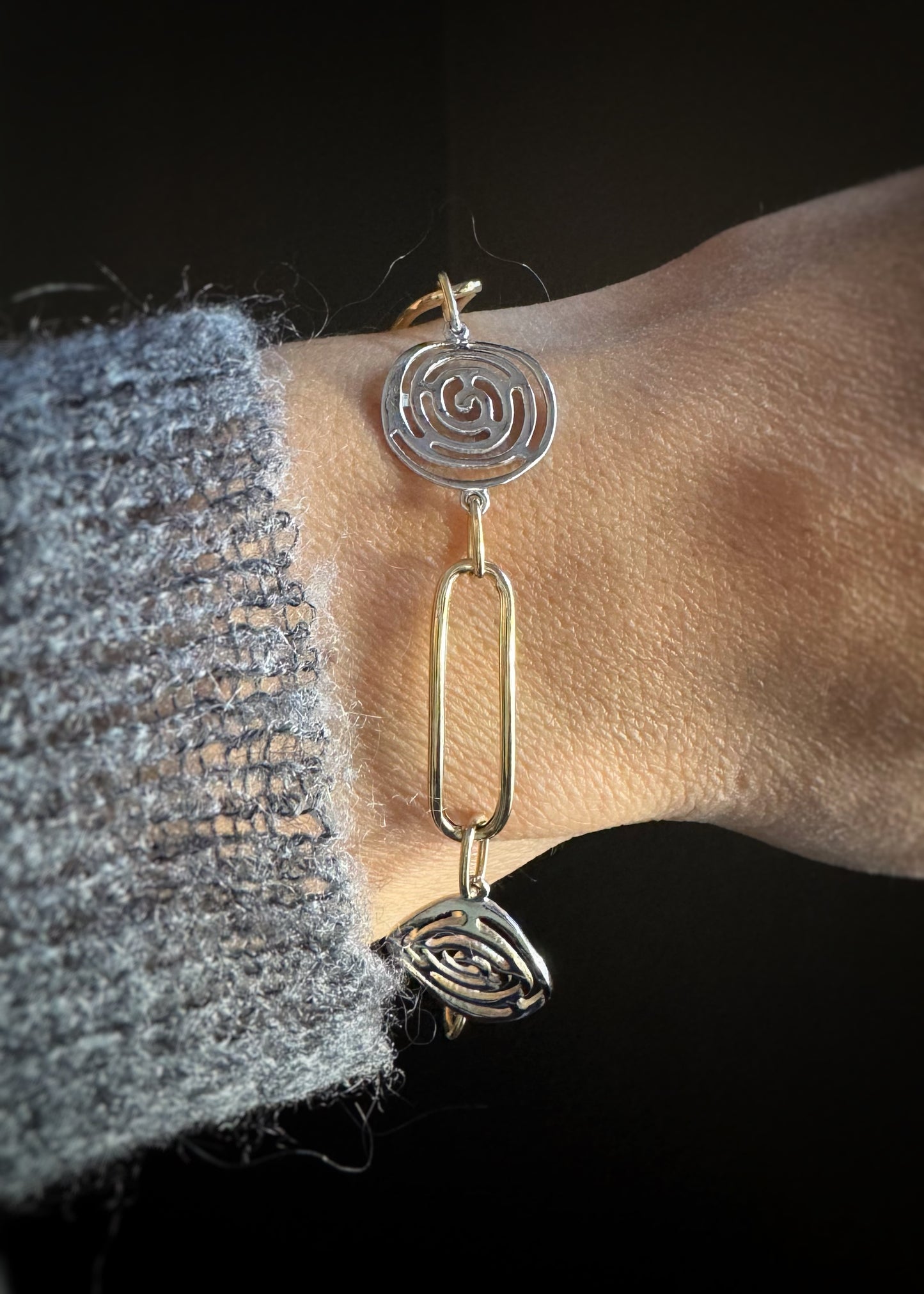 Estate 14k + Swirl Link Two-Tone Bracelet