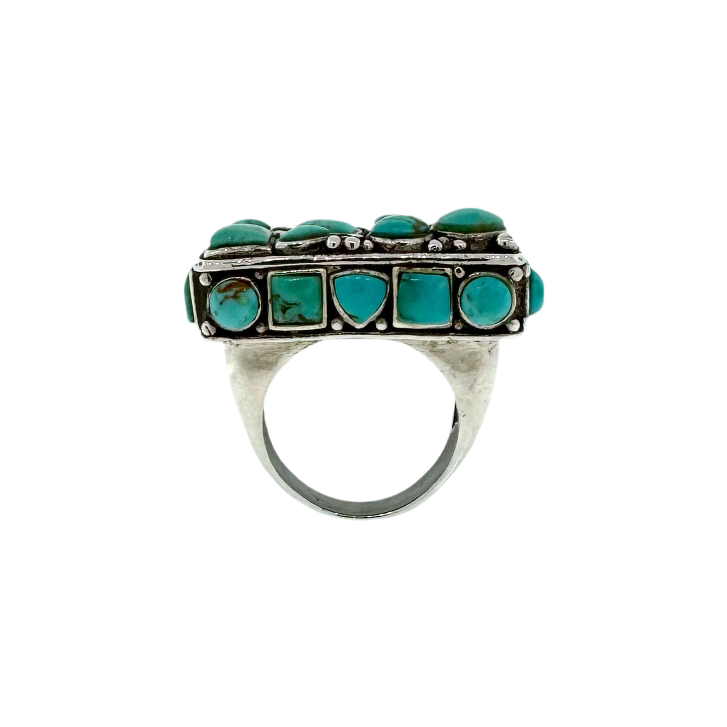 Estate Sterling Silver + Mixed Shapes Turquoise Ring
