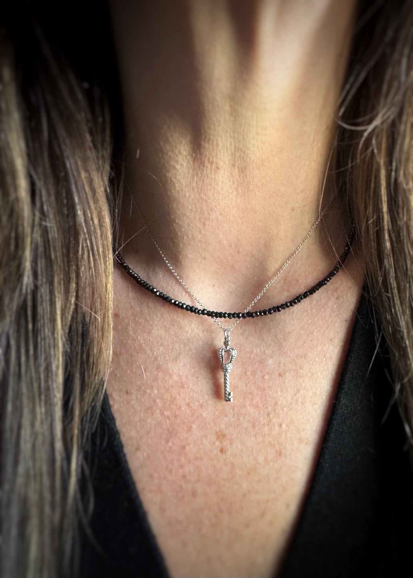 Estate 18k + Diamond Royal Scepter Key Necklace