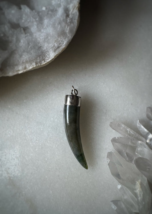 Vintage Sterling Silver + Labradorite Tusk Pendant