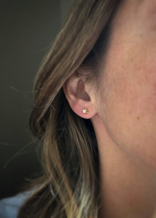 Estate 14k + Old European Cut Diamond Stud Earrings