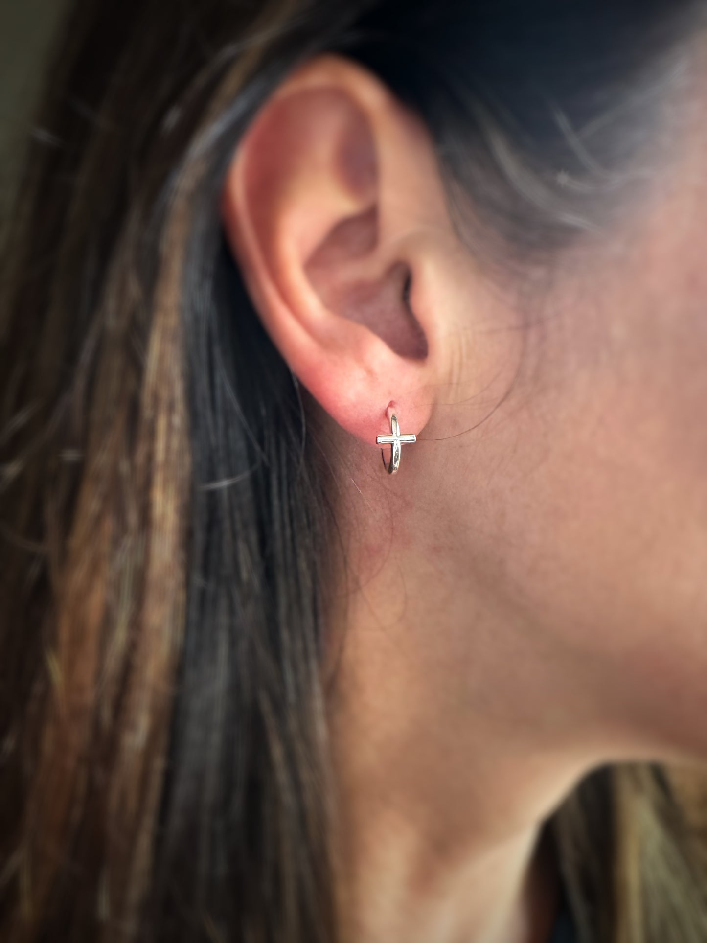 Sterling + Cross Hoop Earrings