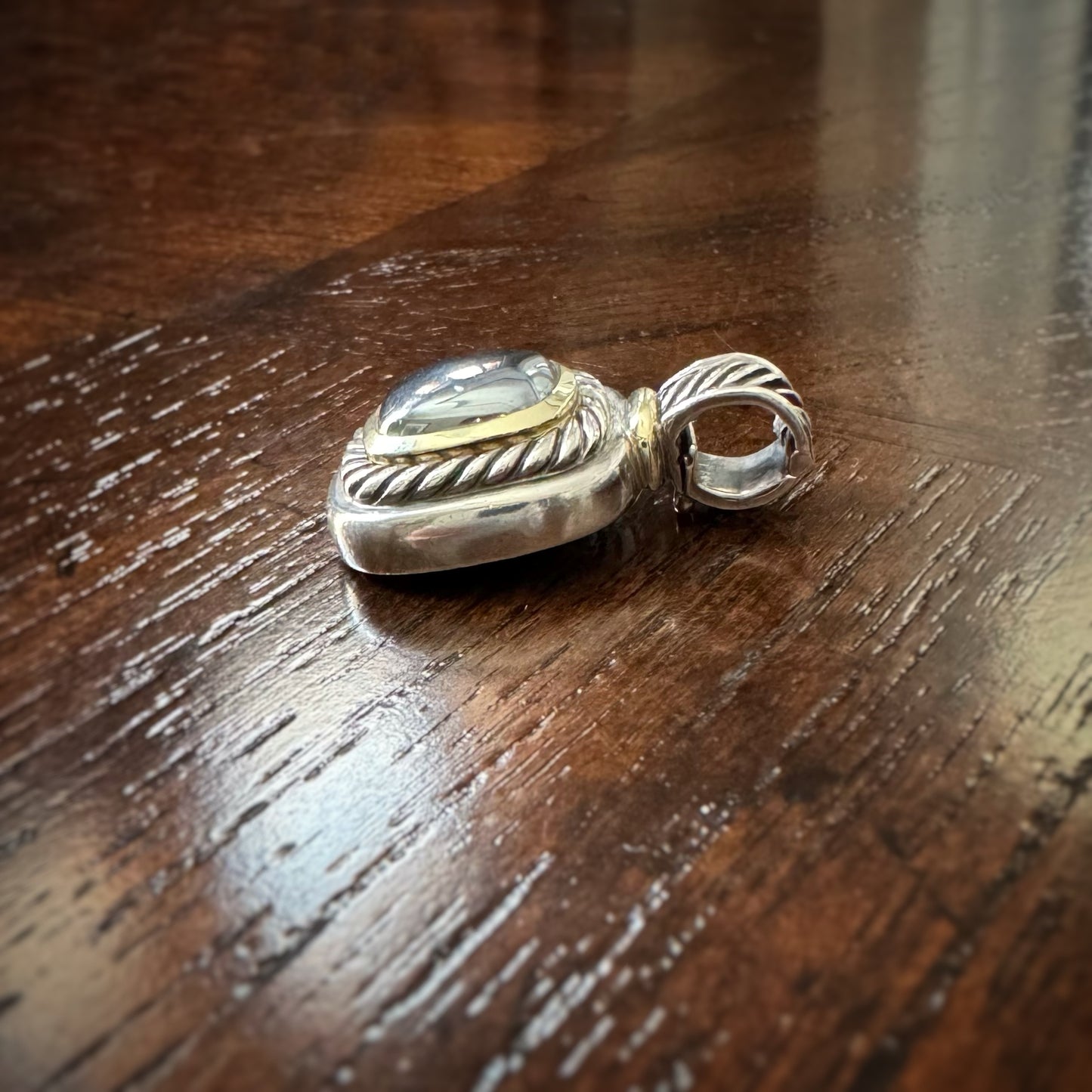 Estate Designer Sterling Silver +14k Hematite Pendant