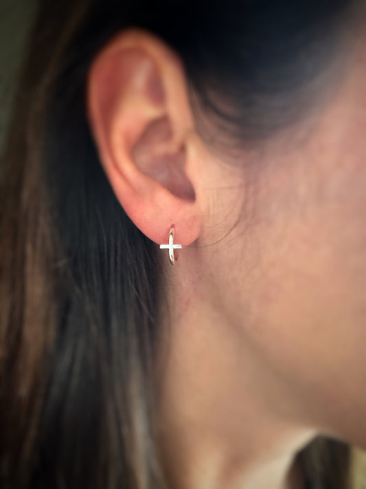 Sterling + Cross Hoop Earrings