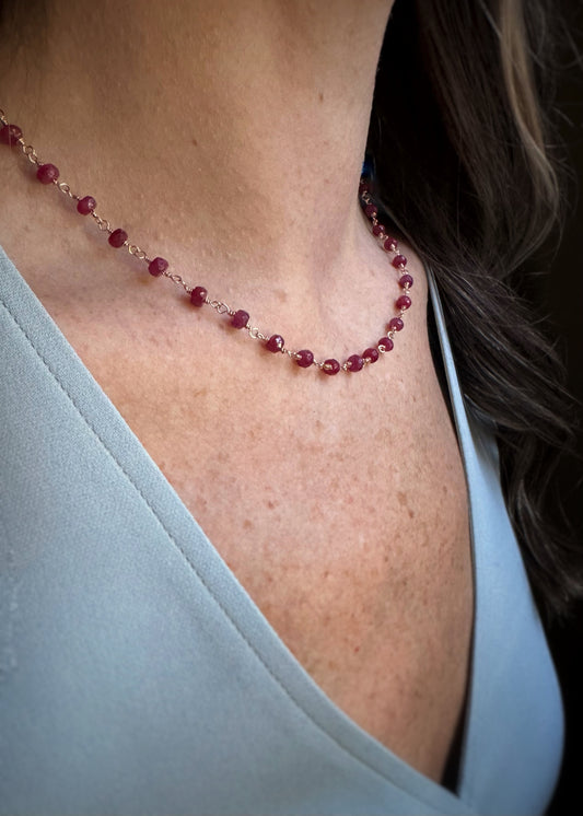 14k + Ruby Beaded Necklace