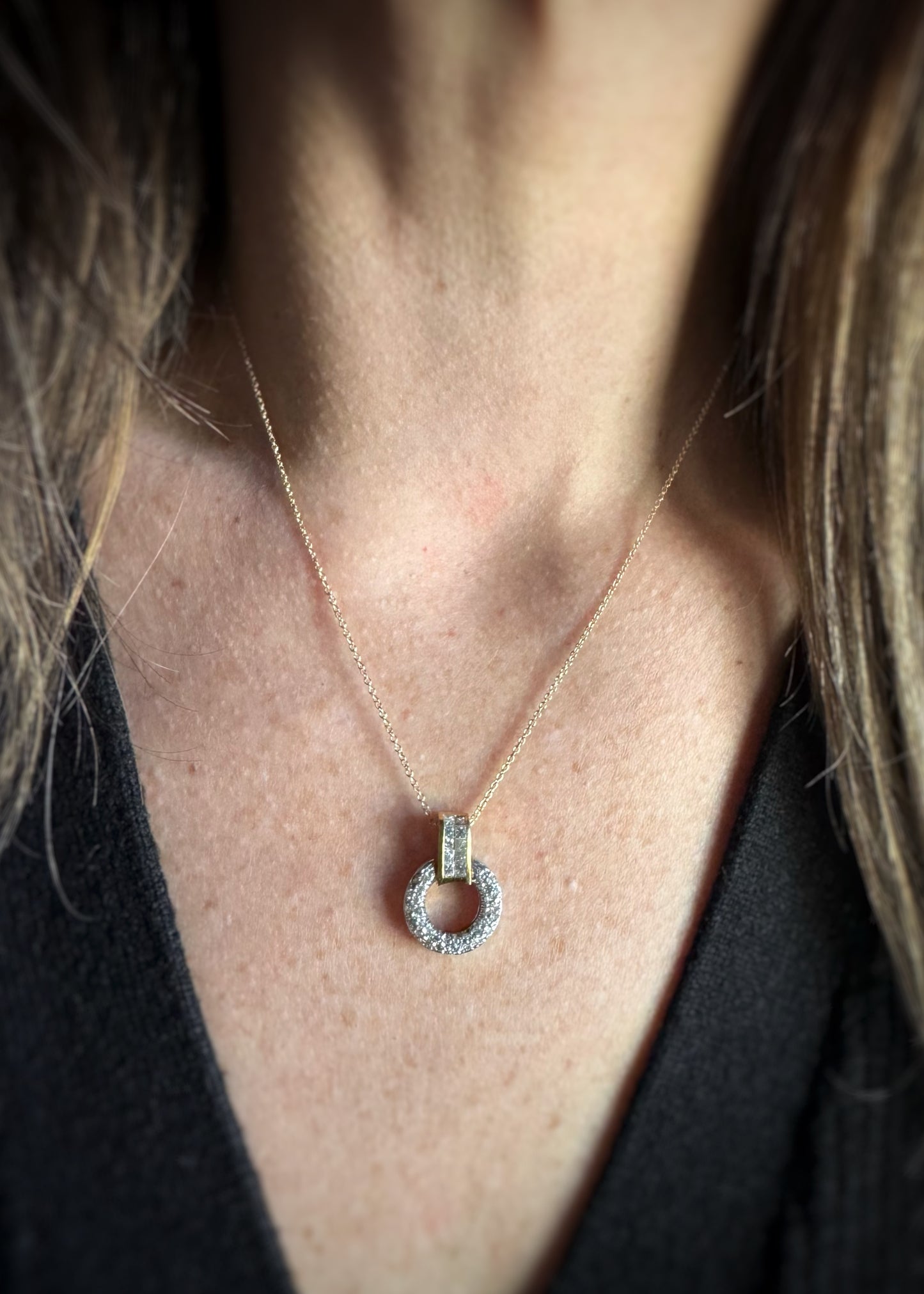 Estate 18k + Diamond Hinged Circle Pendant