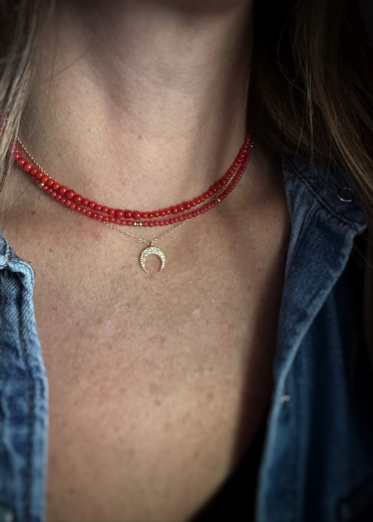 14k + Coral Bead Necklace