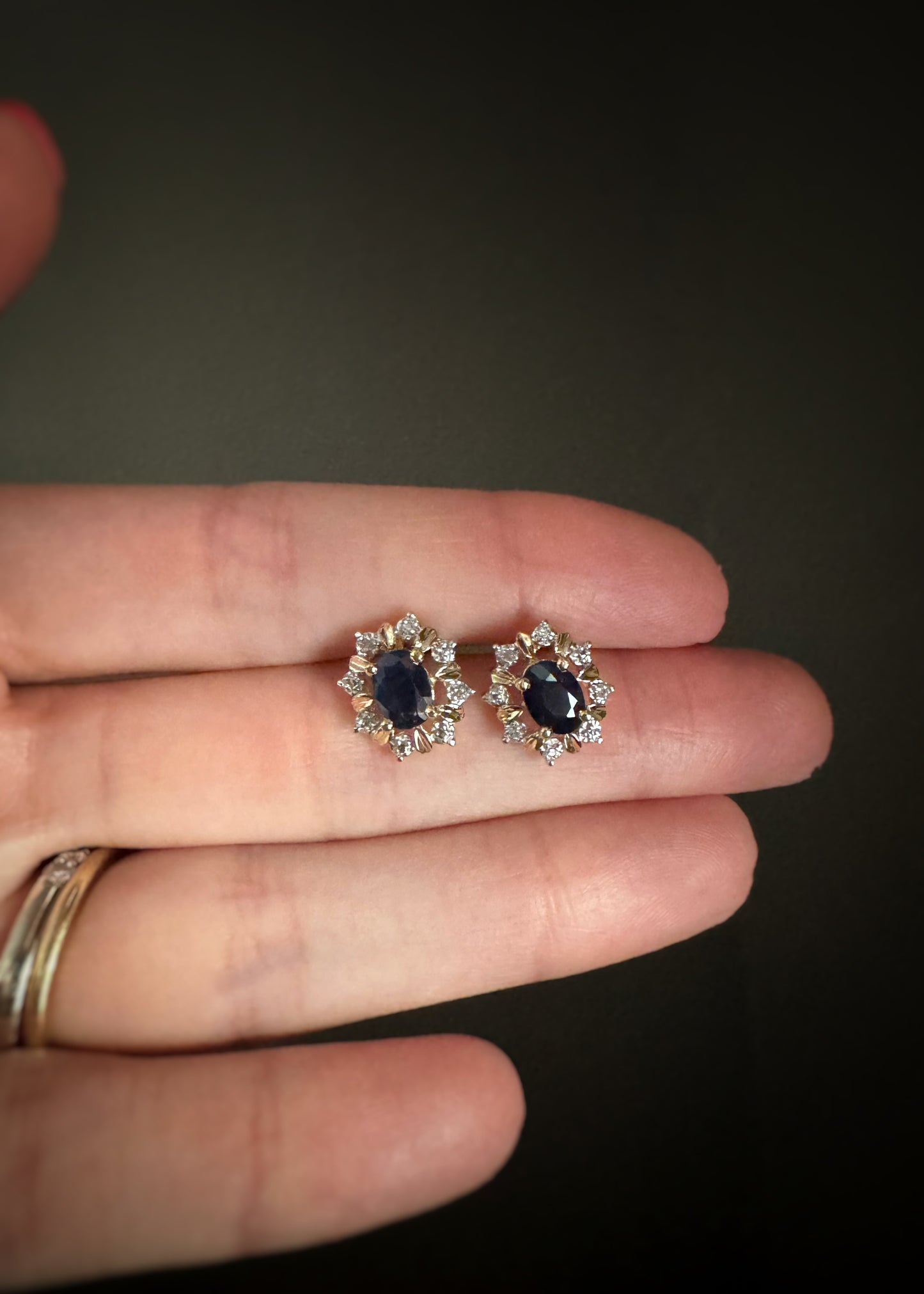 Estate 14k + Sapphire and Diamond Earrings