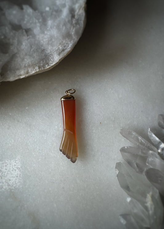 14k + Carved Carnelian Mano Figa Fist Pendant