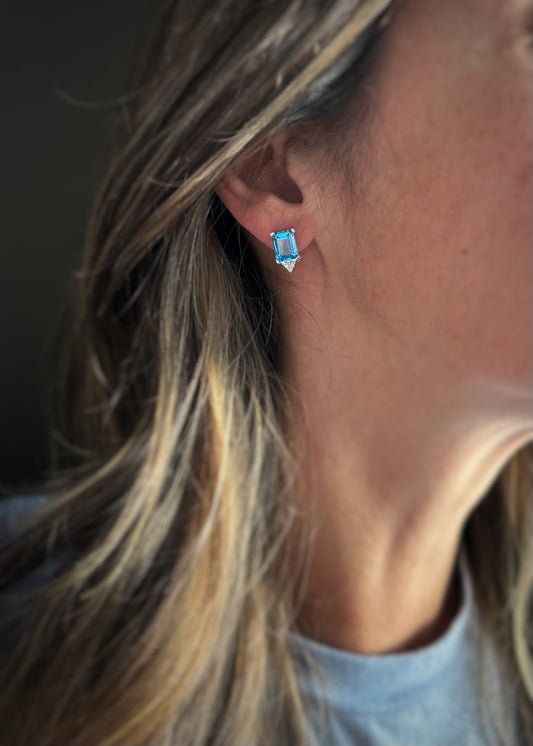 Estate 14k + Blue Topaz & Diamond Earrings