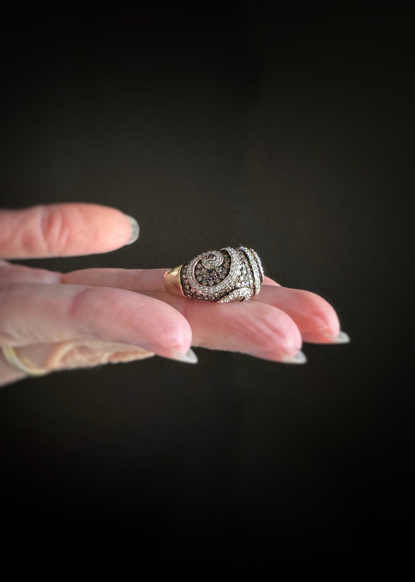 Estate 14k + Champagne Diamond Swirl Ring