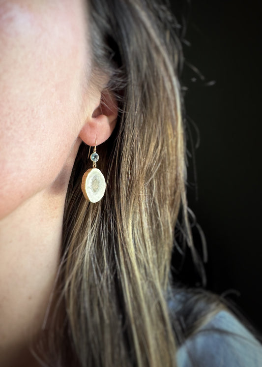 14k + Blue Topaz & Antler Slice Earrings
