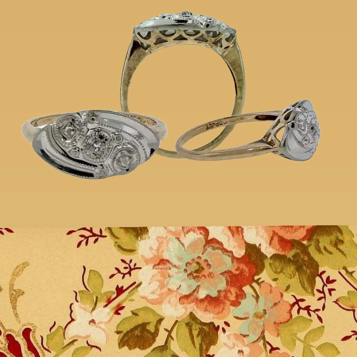 Estate 10k + Diamond Navette Ring