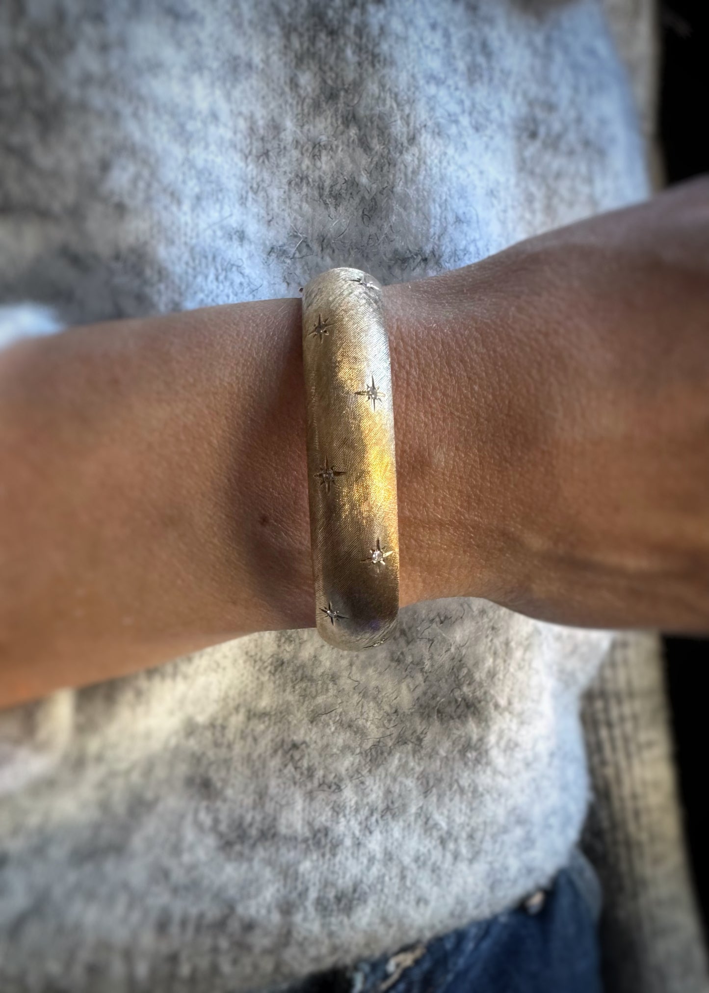 Estate 14k + Diamond Hinged Bangle Bracelet