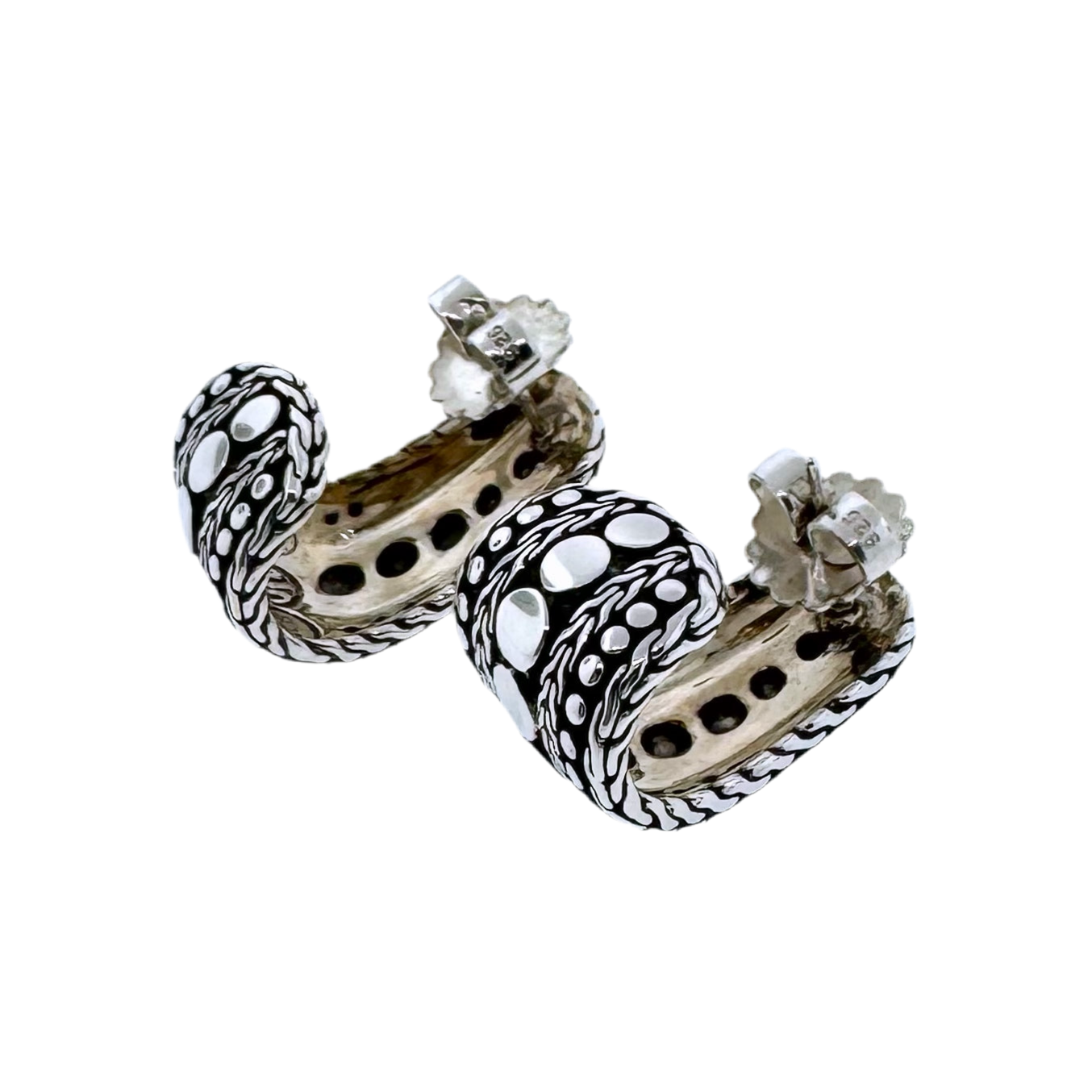 Estate Designer Sterling Silver + Nuana Hoop Earrings