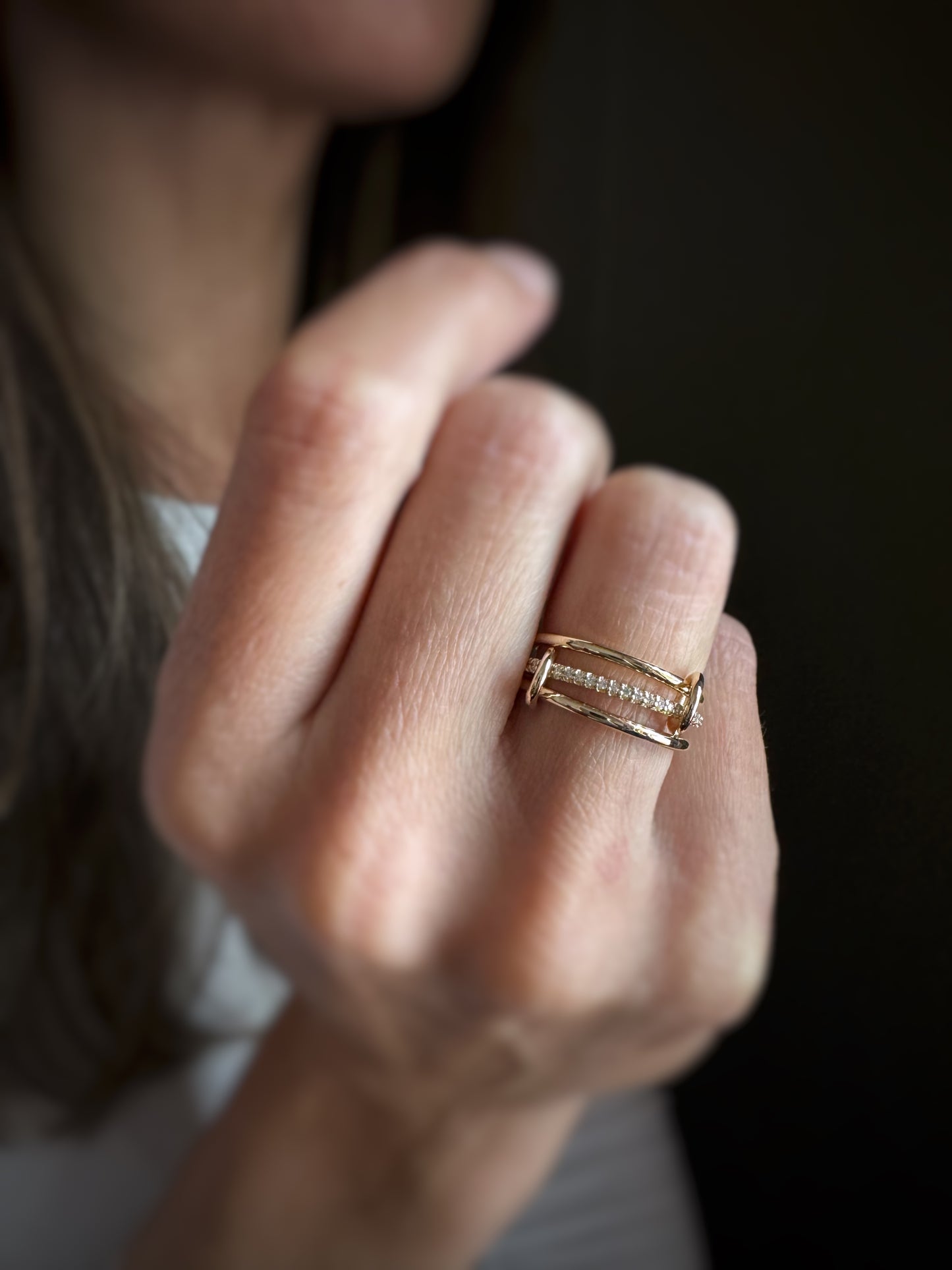 14k + Diamond Linked Trio Bands