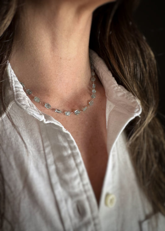 14k + Aquamarine Beaded Chain Necklace