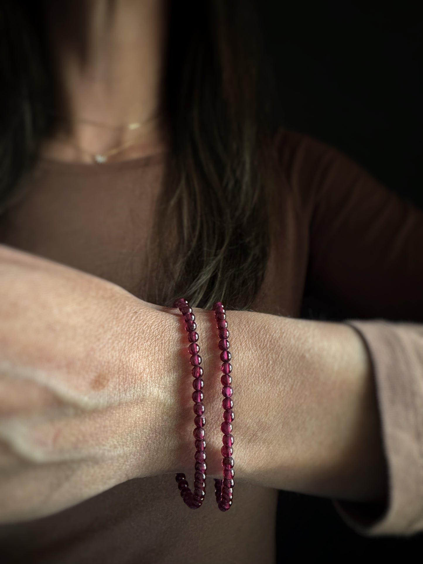 Sterling + Garnet Bead Bracelet