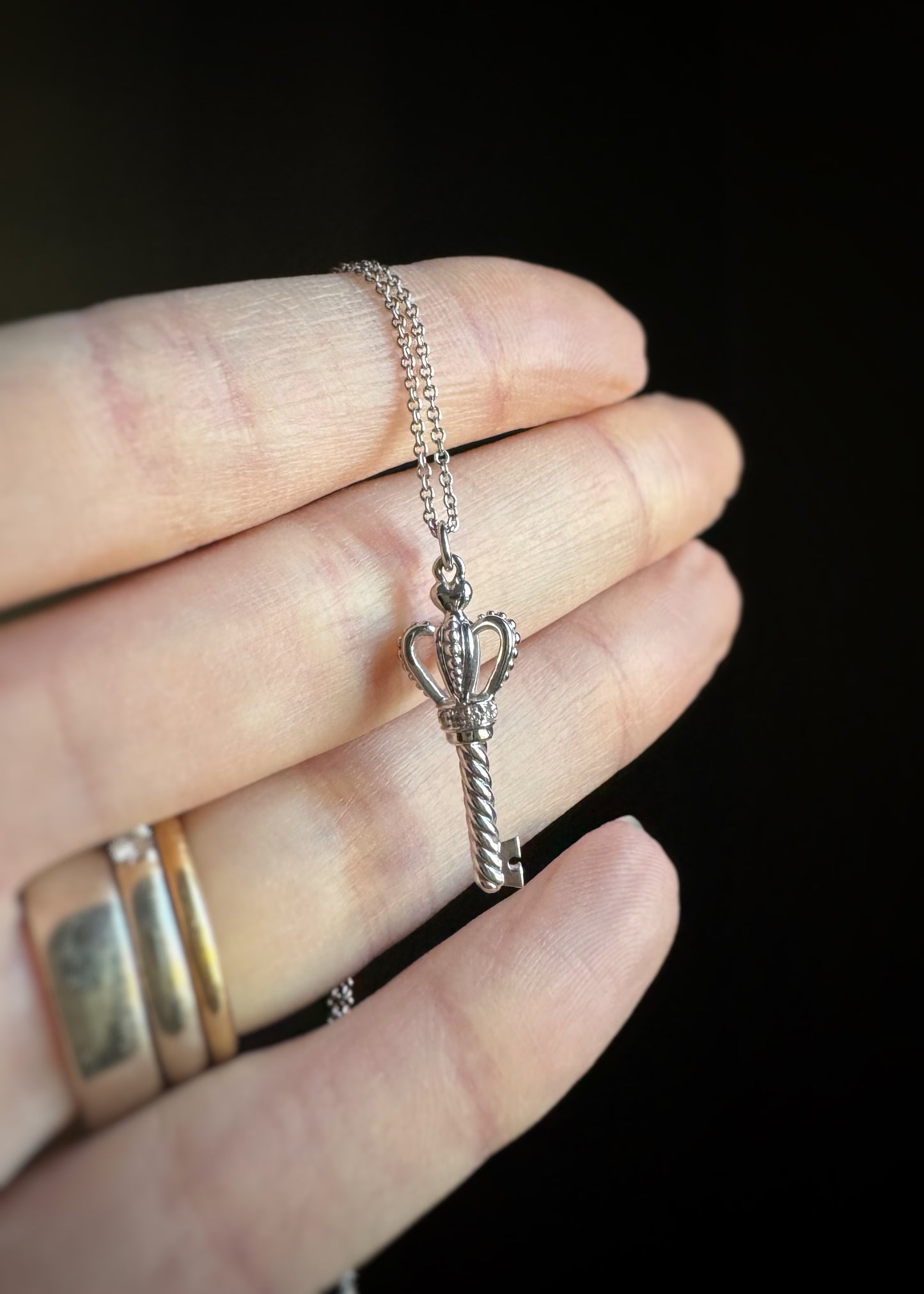 Estate 18k + Diamond Royal Scepter Key Necklace