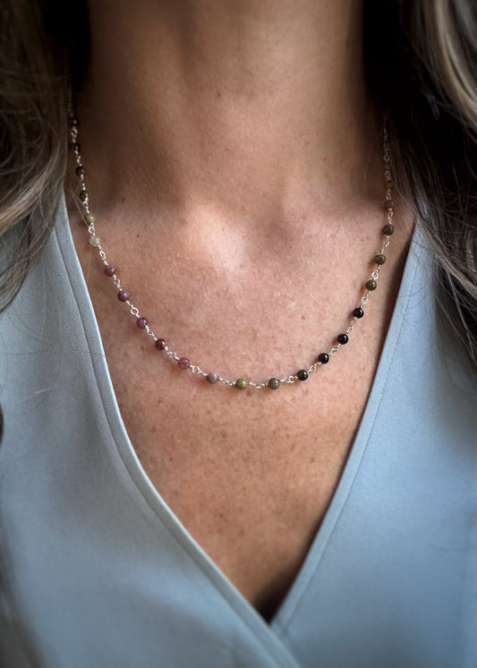 Sterling Silver + Tourmaline Bead Chain