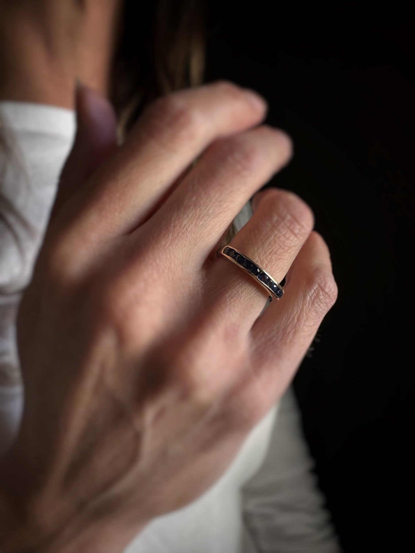 Estate 14k + Sapphire Channel Band