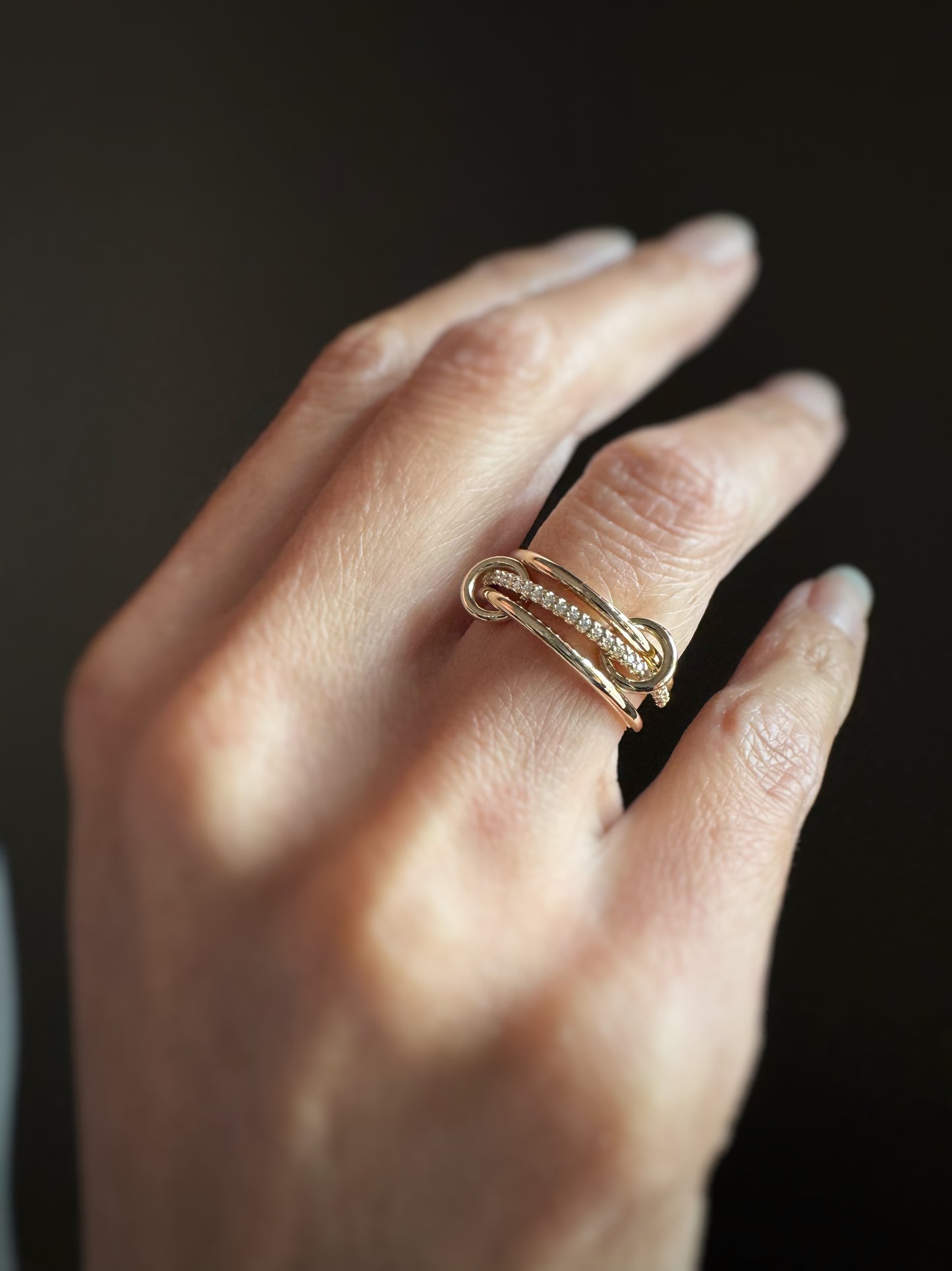 14k + Diamond Linked Trio Bands