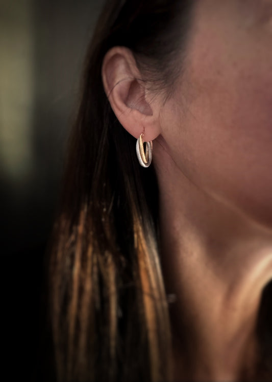 Estate 14k + Tri-color Hoop Earrings