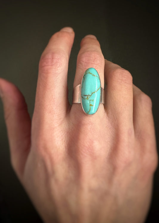 Estate Sterling Silver + Oval Turquoise Ring